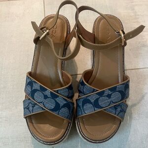 Coach Women's Blue and Tan Sandals